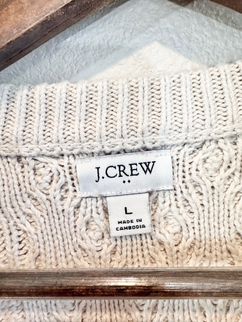 J.Crew Cable Knit Sweater Coastal Grandma Cottagecore Preppy Cream Large C46 - Picture 5 of 11
